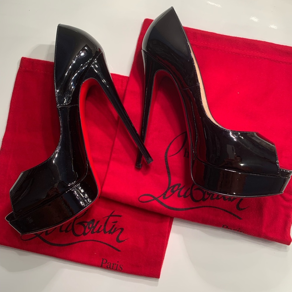 Christian Louboutin Black Patent Leather Lady Peep 150mm